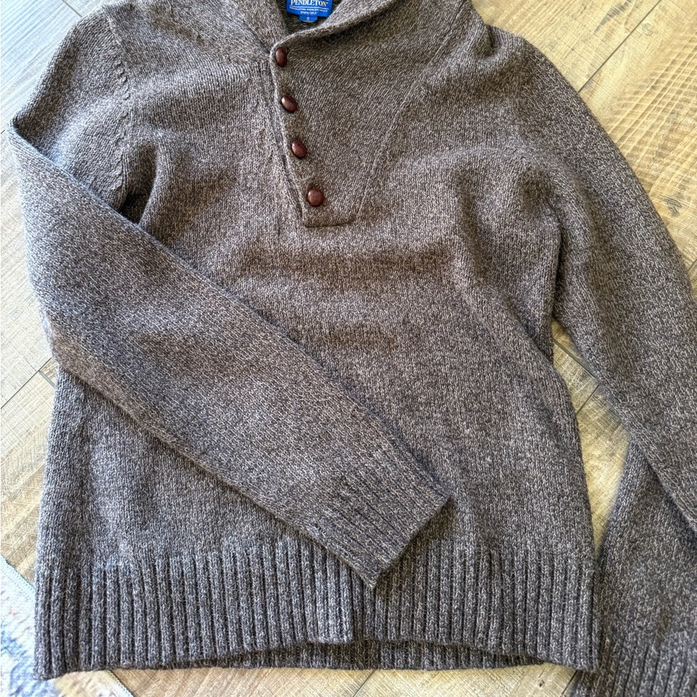 Pendleton Brown Shawl Collar Buttoned Wool Sweater - image 4